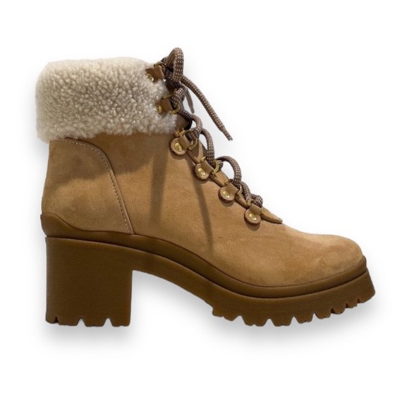 M. Gemi Shoes - M. GEMI Adele Tan Leather Shearling Boho Lace Up Lug Sole Boots in Cappuccino 10